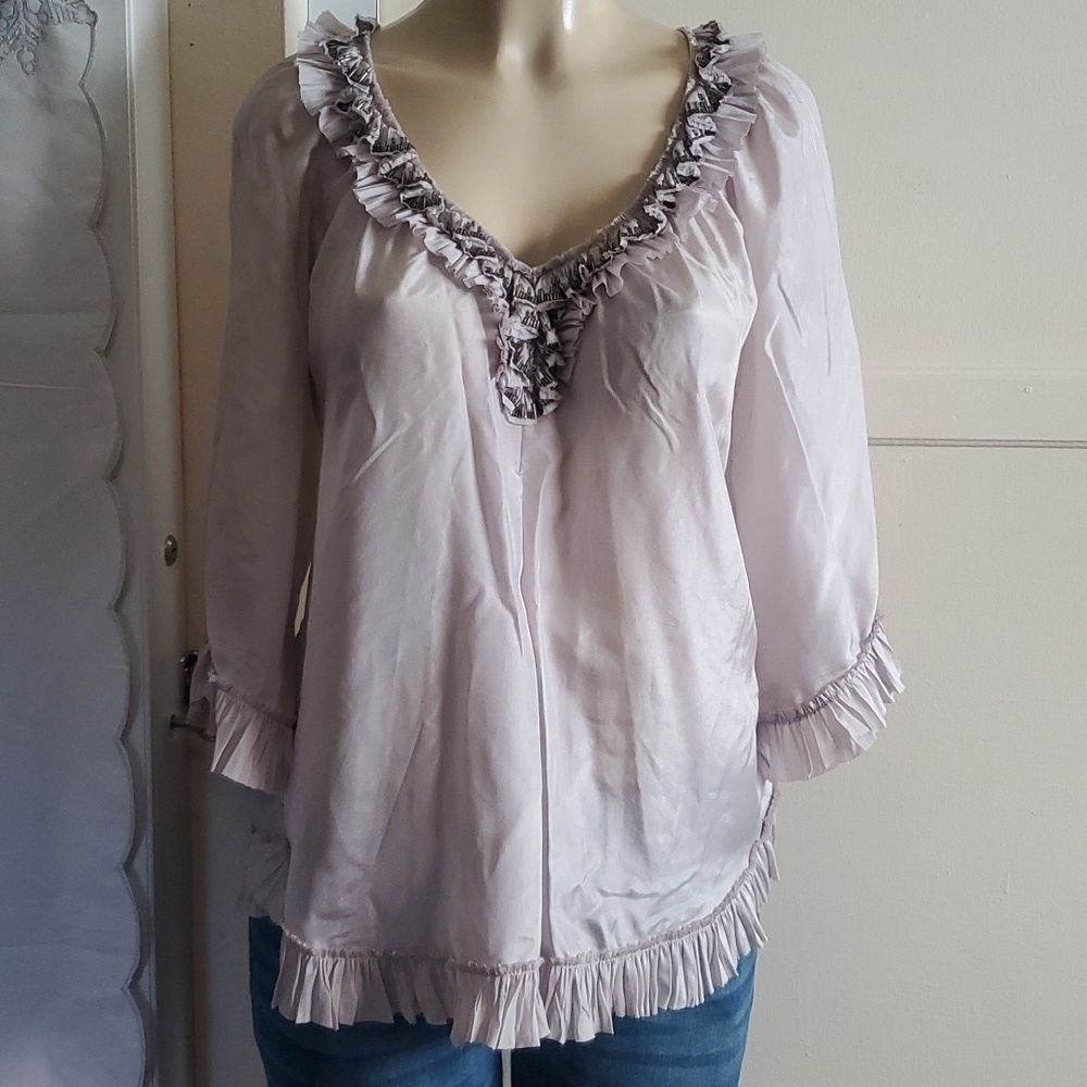 Rebecca Taylor 100% Silk Ruffle Blouse Size 4